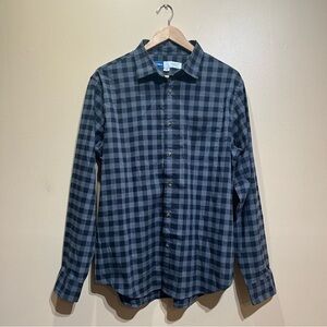 NWOT Black Gray Plaid Long Sleeve Button-Up Regular Fit Built - In Flex Shirt